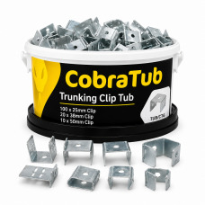 CobraTub 6 Fire Retardant Trunking Clips - 100 Concrete Direct fixing screws + 100 x 25mm x 16mm clips + 20 x 38mm clips + 10 x 50mm clips - 100 per pack
