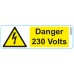 Warning Labels - Danger 230V 75mm x 25mm (25 per roll)