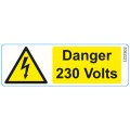 Warning Labels - Danger 230V 75mm x 25mm (250 per roll)